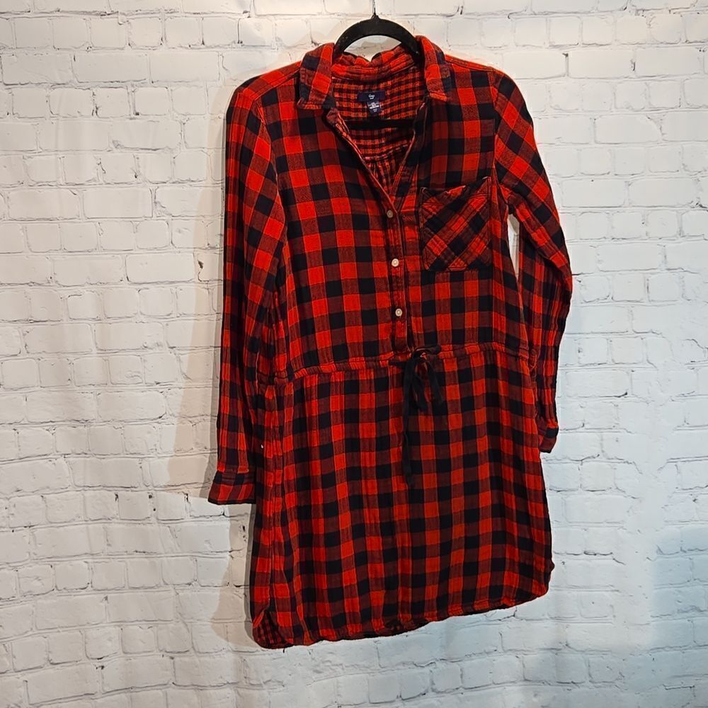 GAP factory double weave plaid shirt dress size S